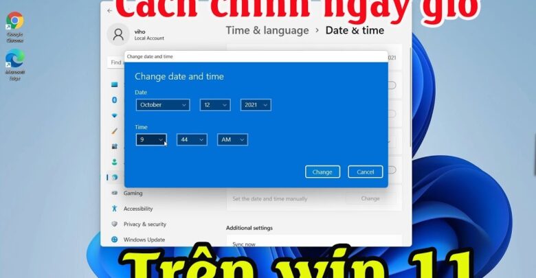 cach chinh gio tren may tinh win 11